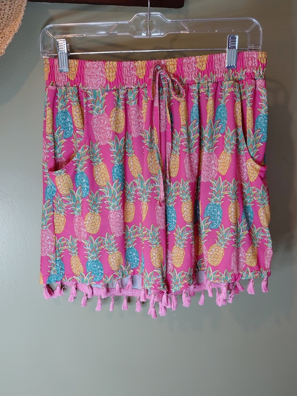 Simply Southern Pink Pineapple Tassel High Waist Shorts